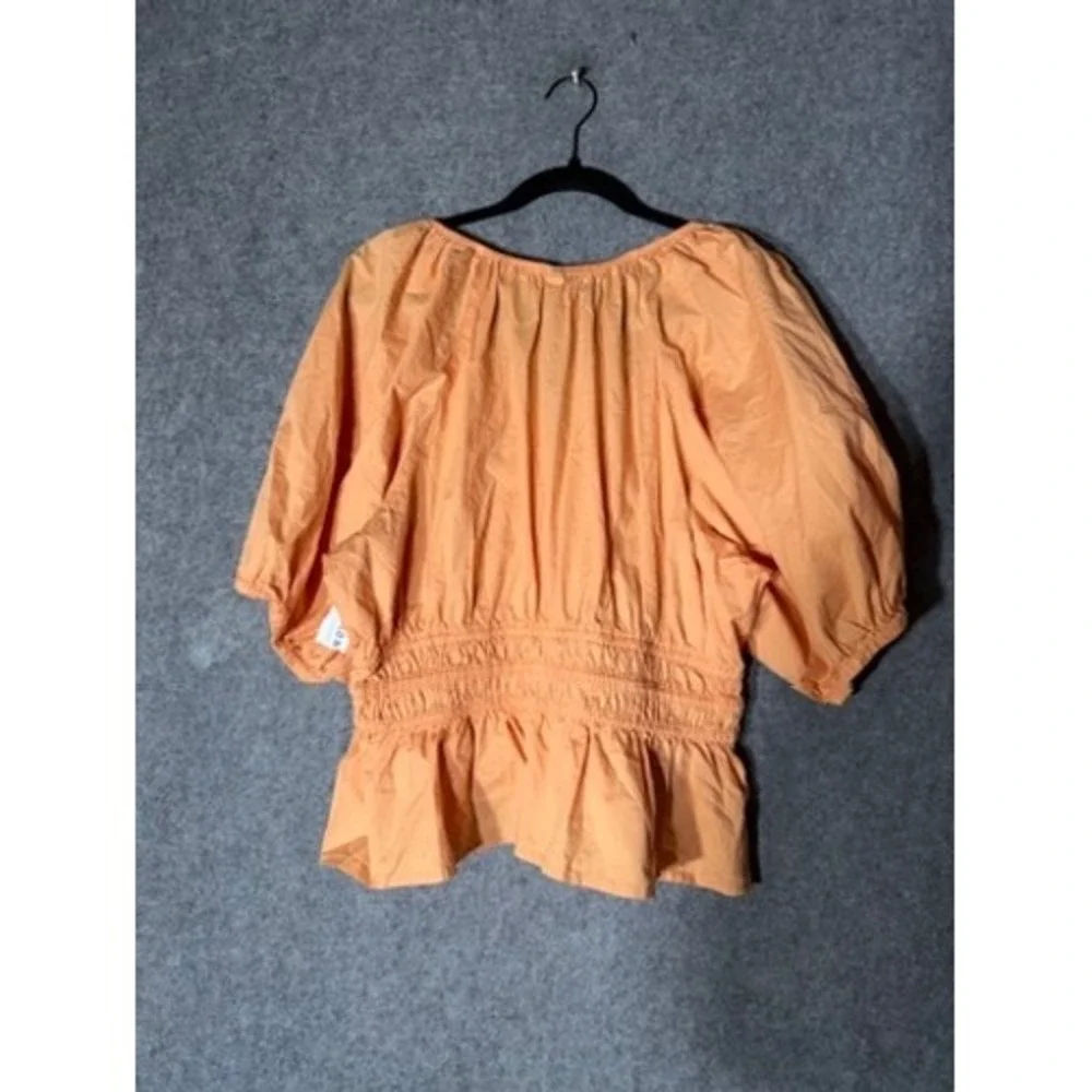 Old Navy Smocked Vee Blossom Petal Top Orange Puff Sleeve Peplum XL 704150-02